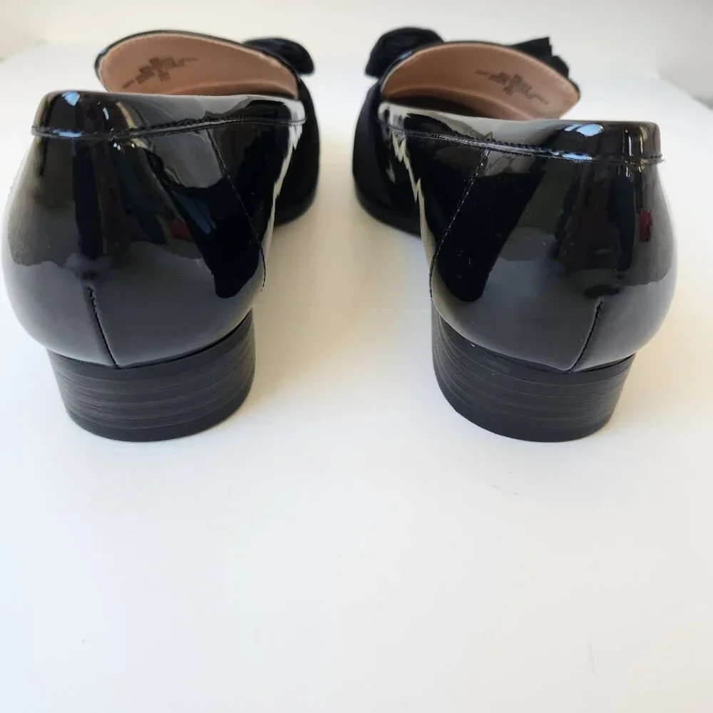 Bandolino Lindio Black Patent Loafers Bows Coquette Feminine Tailored Office - Picture 6 of 12